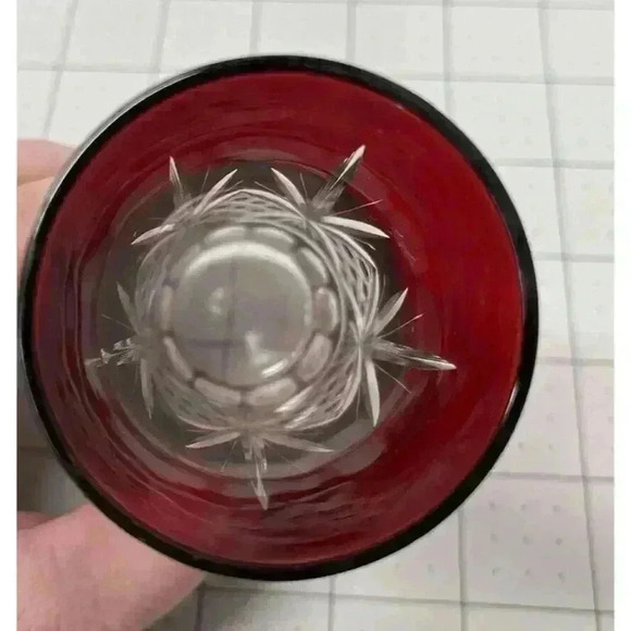 2 Vintage Ruby Red Cut Clear Bohemian Glass 4" Small Vases Antique - Picture 7 of 7